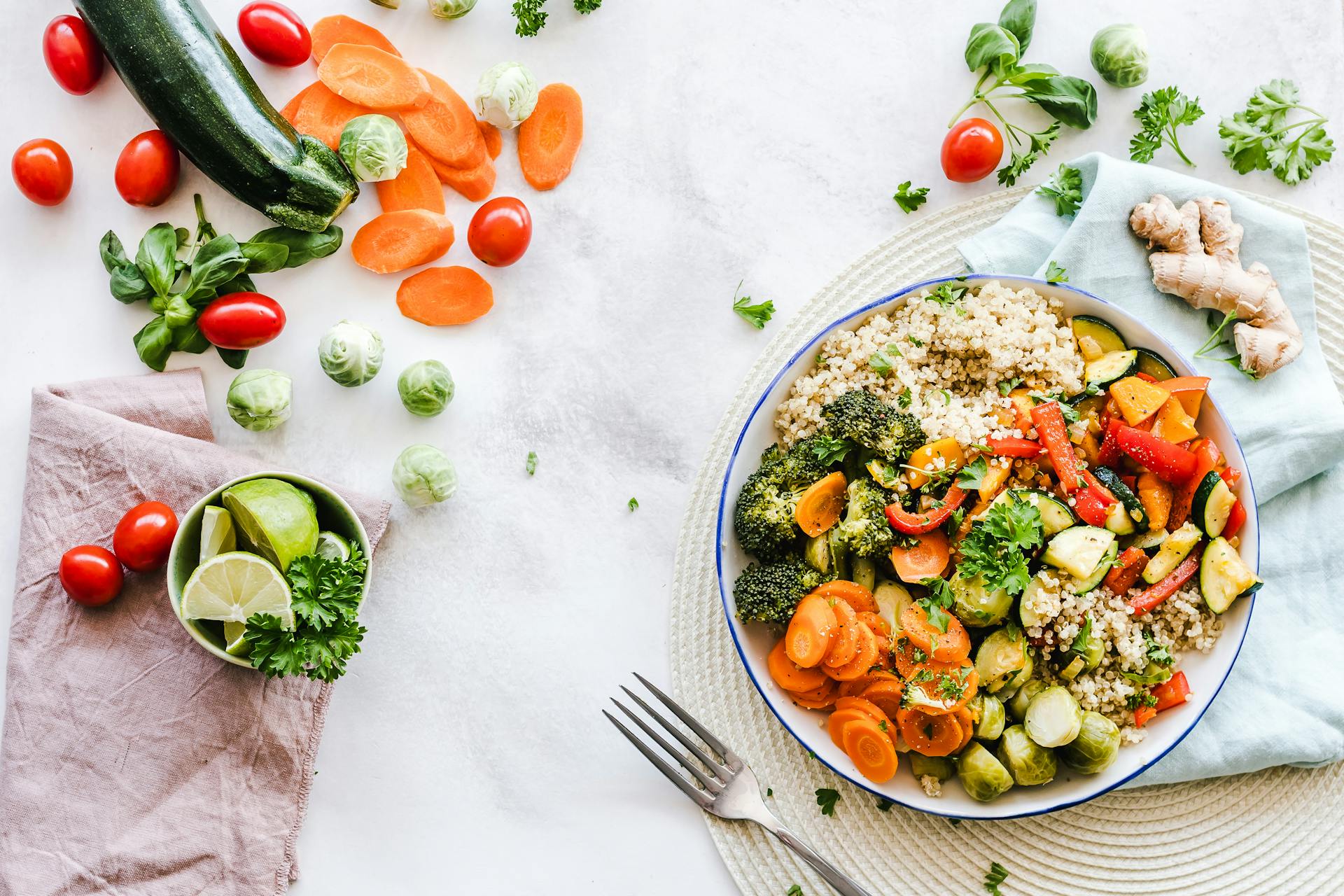 Colorful bowl of fresh vegetables and grains